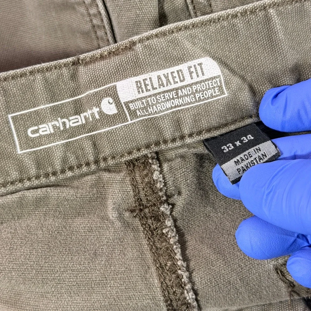 Carhartt Work Pants Mens 33x34 Brown Rugged Flex Relaxed Fit Double Front 102802